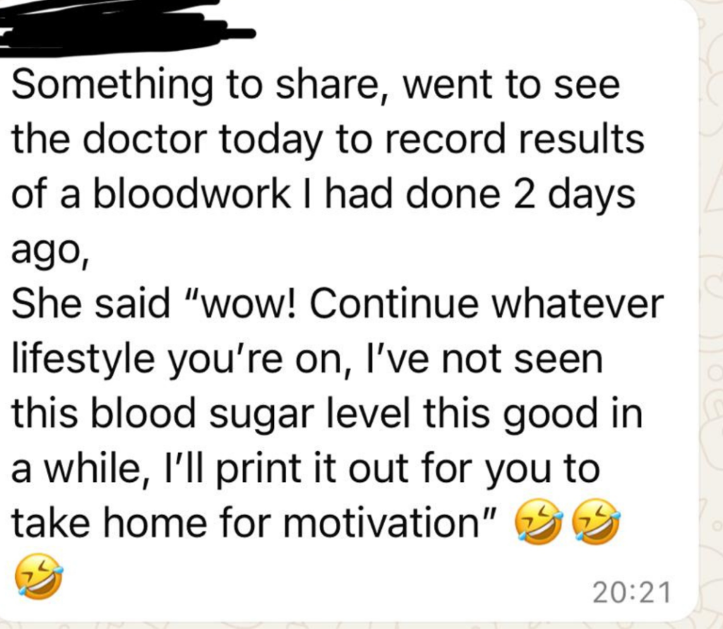WhatsApp message about doctor bloodwork results